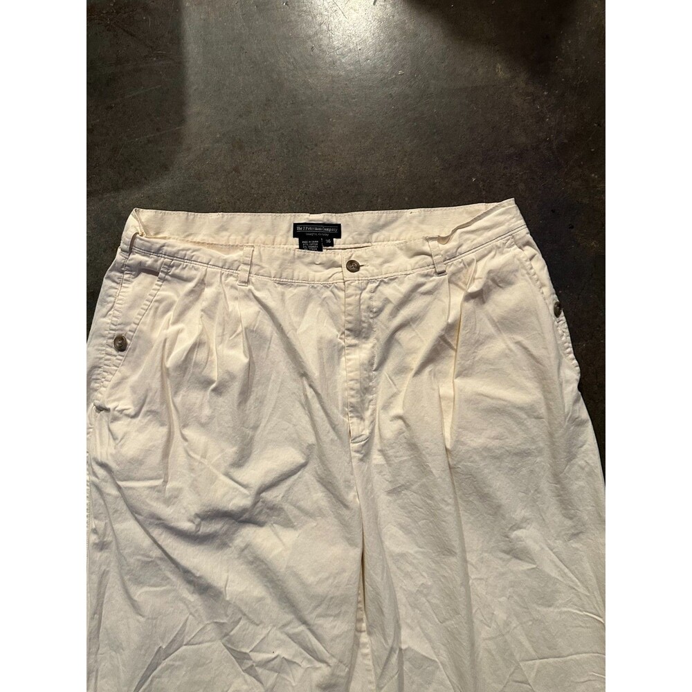 J Peterman Company Pants Mens 36 Cream Pleated Cotton Travel Trousers - Picture 2 of 5